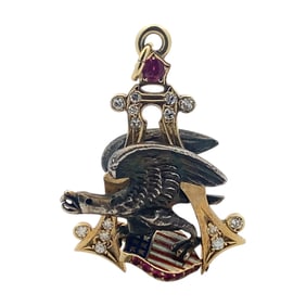 1950s American Eagle Diamond, 14 Karat Yellow Gold and Sterling Pendant