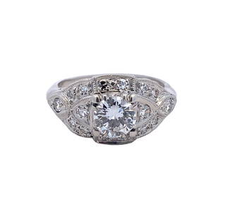 Old European Cut Diamond Engagement Ring in Platinum: Metal type: Platinum, Gemstones: .75cts SI clarity GH color OEC diamond with accents, Size: 5.5, Weight: 6.7 grams