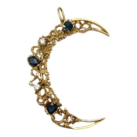 16K Yellow Gold Crescent Pendant with Diamond and Sapphire
