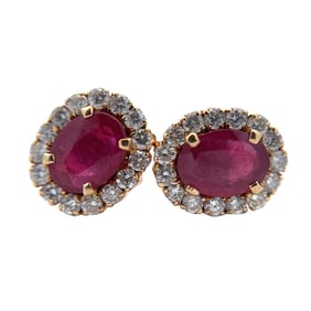 Ruby and Diamond Stud Earrings in 18K Yellow Gold
