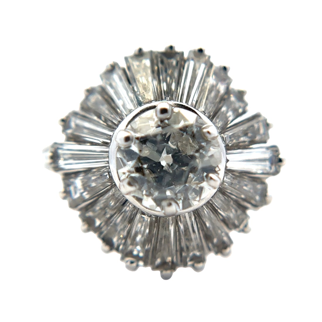 OEC Diamond and Accent Diamond Ring in 14K White Gold: Metal type: 14k white gold, Gemstones: 1.40ct Old European Cut diamond (center stone) - 6.2 mm diameter and 1.50ct accent diamond, Size: 4.75, Weight: 4.6 grams