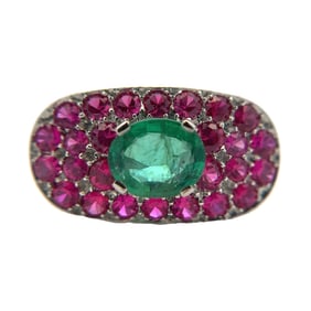 Emerald and Ruby Ring in 18K White Gold