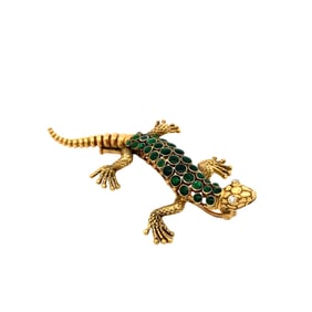 Antique Victorian Enamel and Diamond Lizard Brooch in 18K Yellow Gold