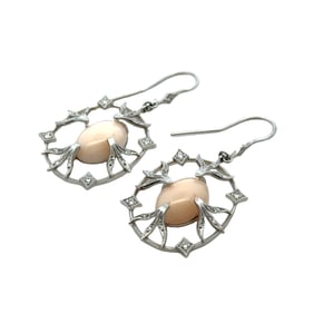Angel Skin Coral and Diamond Earrings in Platinum