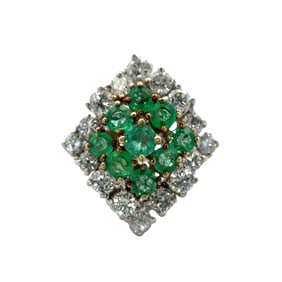 Estate Emerald and Diamond Cocktail Ring in 14K White Gold