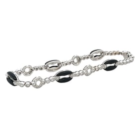 Black Onyx and Diamond Link Bracelet in 18K White Gold