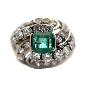Emerald and Diamond Cocktail Ring in 18K White Gold