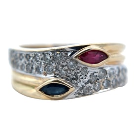Ruby, Sapphire and Diamond Ring in 14K Yellow Gold