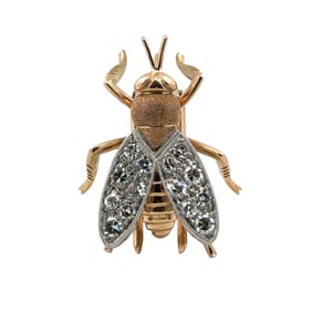 Diamond Grasshopper Brooch in 18k Two-Tone Gold