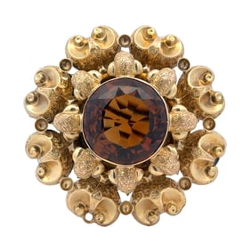 Circa 1890s Victorian Brooch/Pendant with Citrine in 14K Yellow Gold