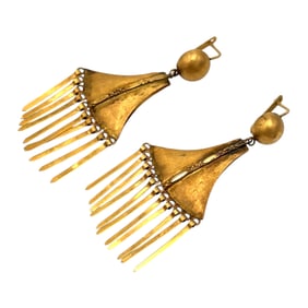 Vintage Artisan Textured Dangle Earrings in 14k Yellow Gold