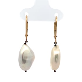 Designer Baroque Pearl Dangle Earrings in 14K Yellow Gold