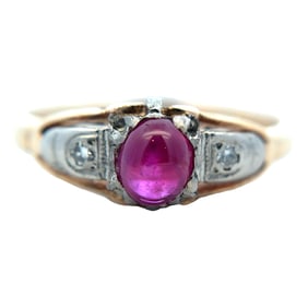 Lab-Grown Star Ruby and Diamond Ring in 14K Yellow Gold