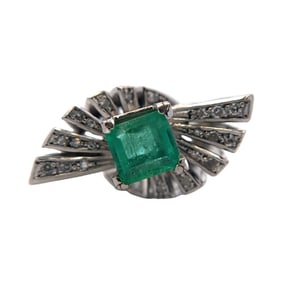 Circa 1990s Emerald Statement Ring in 14K White Gold