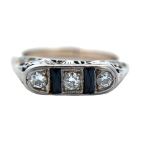 Estate Diamond and Sapphire Adjustable Shank Ring in 14k White Gold