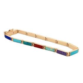 Multi-Gemstone Inlay Bracelet in 14K Yellow Gold