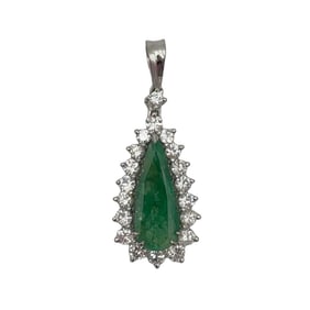 Pear Cut Emerald and Diamond Pendant