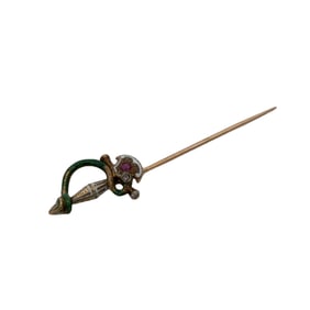 Antique Ruby Sword Brooch, 14K Gold