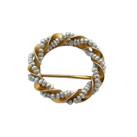 Antique Seed Pearl Circle Pendant, 10K Gold