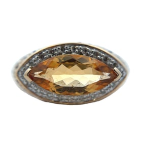 Vintage 10K Yellow Gold East West Citrine Diamond Ring