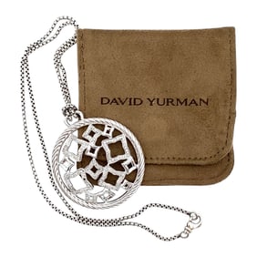 David Yurman Diamond Quatrefoil Disc Pendant Necklace in Sterling Silver
