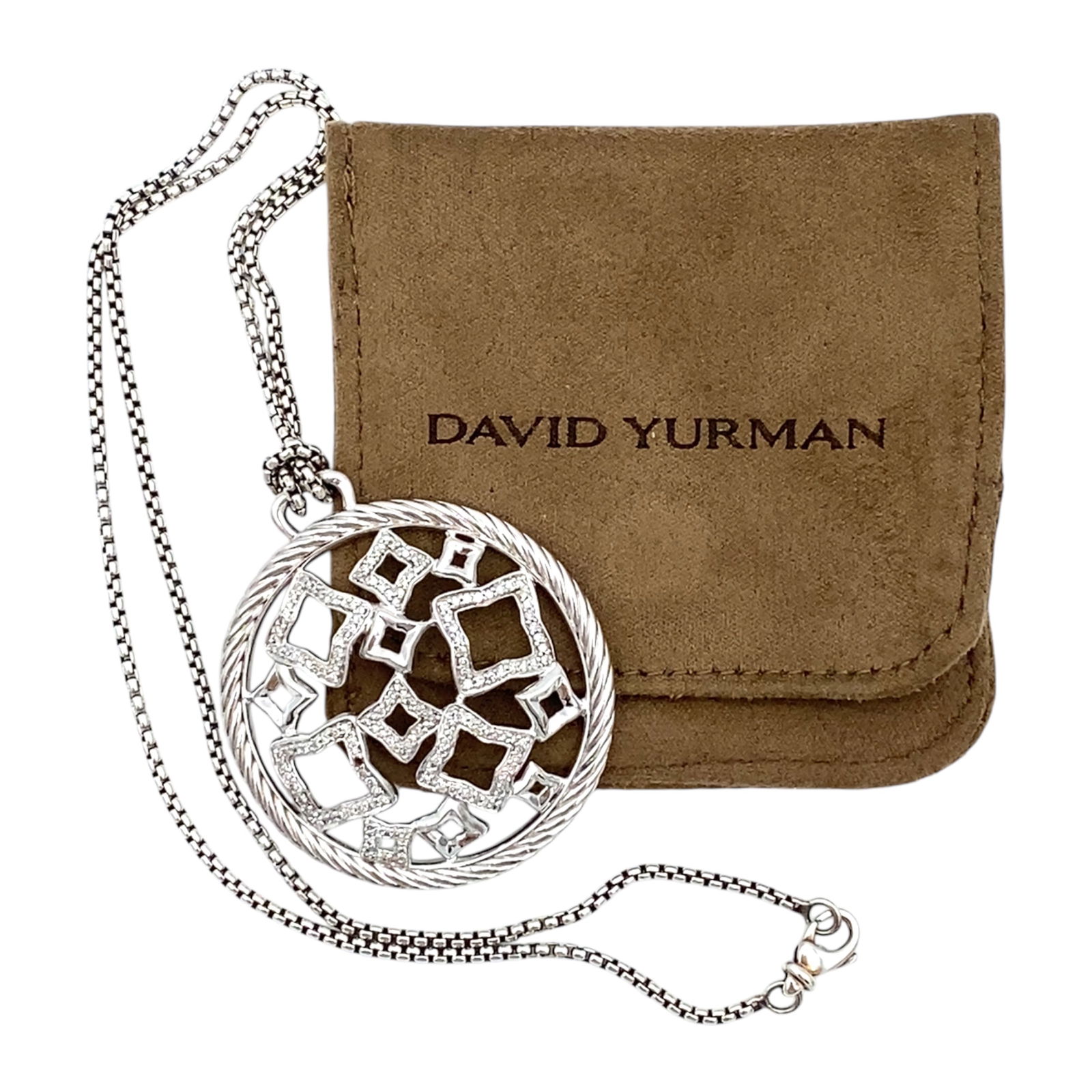 David Yurman Diamond Quatrefoil Disc Pendant Necklace in Sterling Silver (1 of 5)