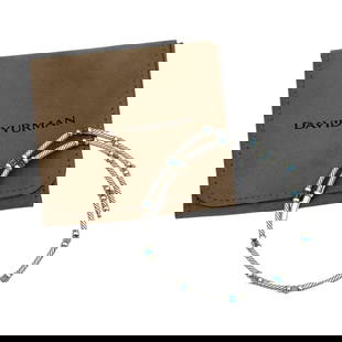 David Yurman Hampton Station Necklace with Blue Topaz in Sterling Silver: Brand: David Yurman, Metal type: Sterling silver, Stone: Blue topaz - 6 mm diameter, Design: Hampton station necklace, Measurement: 15" Length, Weight: 20.4 grams, Bag is included