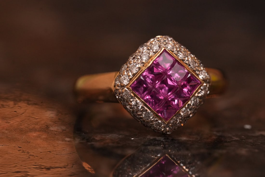 Designer LeVian Pink Sapphire and Diamond Ring in 18K Gold (1 of 9)