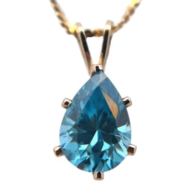 Estate Blue Cubic Zirconia Pendant necklace in 14K Gold