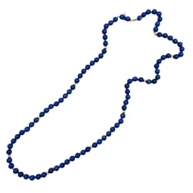 Vintage Estate Lapis Lazuli Long Strand Necklace in 14K Yellow Gold