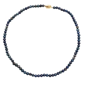 Black Freshwater Pearl Necklace in 14K Yellow Gold
