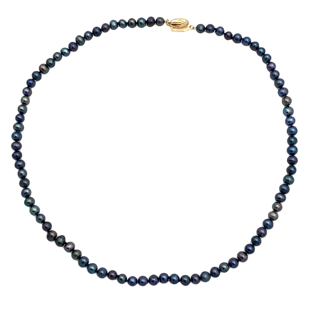 Black Freshwater Pearl Necklace in 14K Yellow Gold: Metal type: 14k yellow gold, Gemstone: Black freshwater pearl - 6.5 mm diameter, Measurement: 20" Length, Weight: 24.6 grams