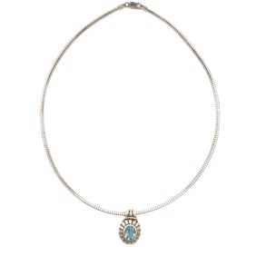 Vintage Designer Blue Topaz Pendant with Necklace in Sterling Silver