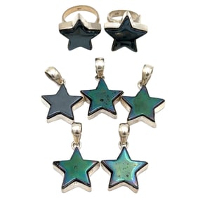 Lot of 5 Star Pendants and 2 Star Rings in Sterling Silver
