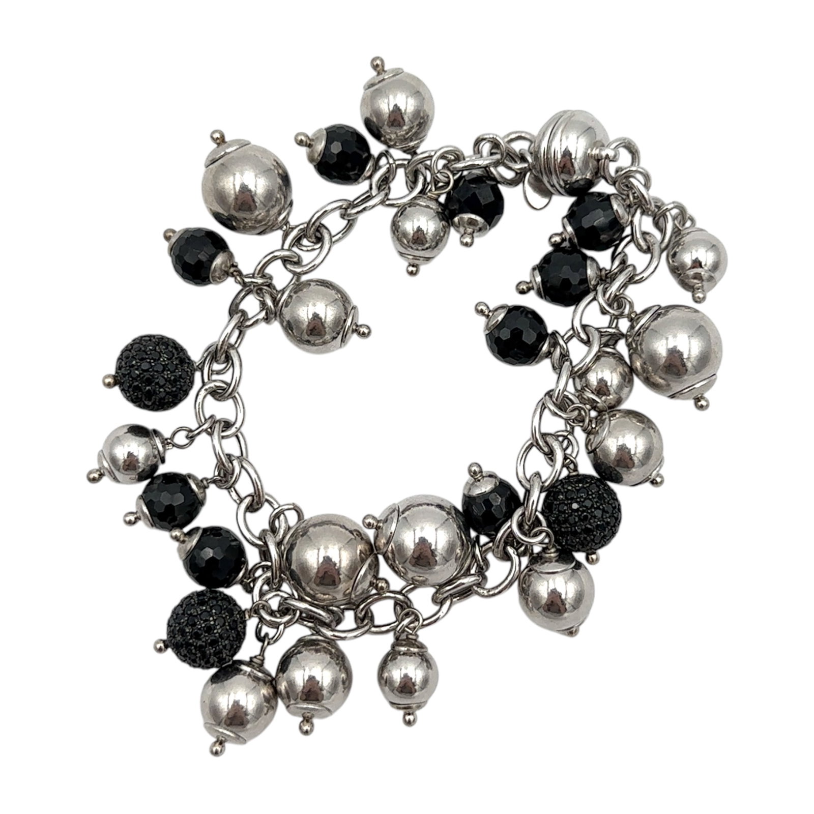 Bauble Bracelet by Milor in Italian Sterling Silver: Designer: Milor, Metal type: Italian sterling silver, Stone: Cubic zirconia, Design: Bauble bracelet with magnet clasp, Measurement: Approximately 7.5" Length, Weight: 61.2 grams