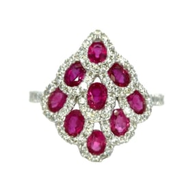 Oval Ruby and Diamond Ring in 14K White Gold