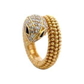 18K Yellow Gold Snake Ring with Pavé Diamond and Black Enamel