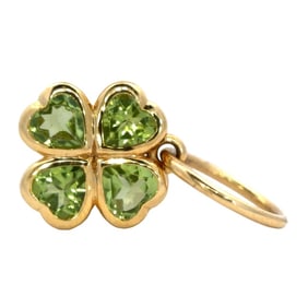 Heart Shape Peridot 4 Leaf Clover Pendant/Charm in 14K Yellow Gold