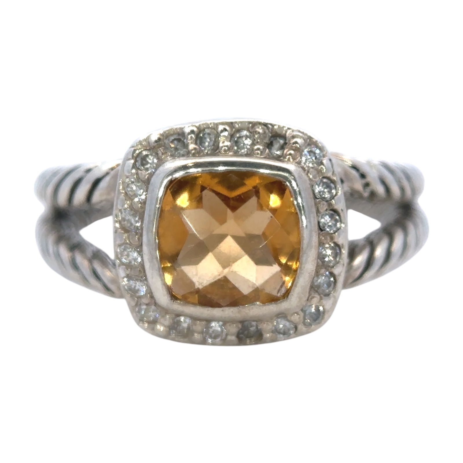 David Yurman Albion Citrine Ring with Diamond Halo, Sterling Silver (1 of 6)