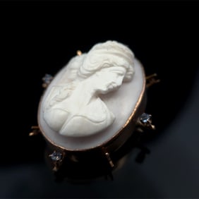 Antique Rose Gold Cameo Brooch with Spinel