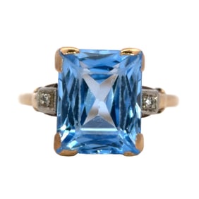 Blue Stone and Diamond Ring in 10K Yellow Gold