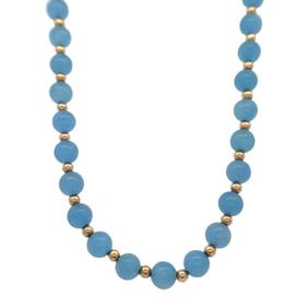 14K Gold Blue Gemstone Bead Choker Necklace