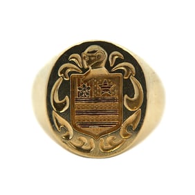 18K Gold Mens' Signet Crest Ring