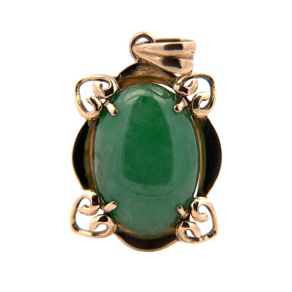 Oval Nephrite Jade Pendant, 14K Gold: 14 karat yellow gold pendant with oval nephrite jade, 10.86cts, pendant measures apx 1"L, 3.6 grams