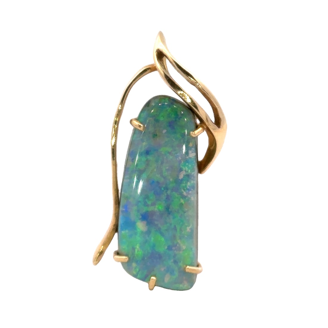 Oblong Opal Pendant, 14K Gold: Vintage pendant in 14 karat yellow gold with oblong opal, appx 20mm x 8mm, 2.2 grams