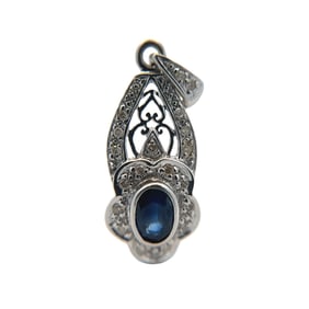 Sapphire and Diamond Pendant, 14K White Gold