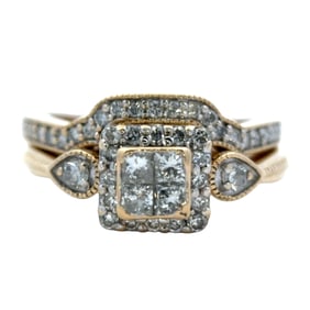 Princess Cut Diamond Wedding Set Ring in 14K Yellow Gold