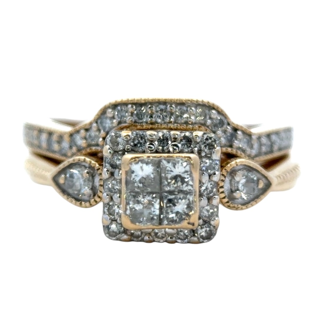 Princess Cut Diamond Wedding Set Ring in 14K Yellow Gold (1 of 8)