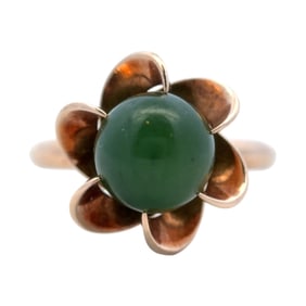 Jade Floral Ring in 18K Yellow Gold