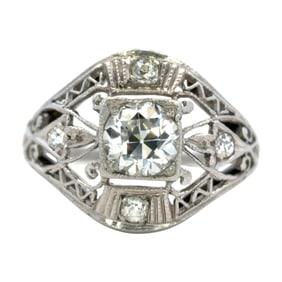 Art Deco Diamond Engagement Ring in 14K White Gold